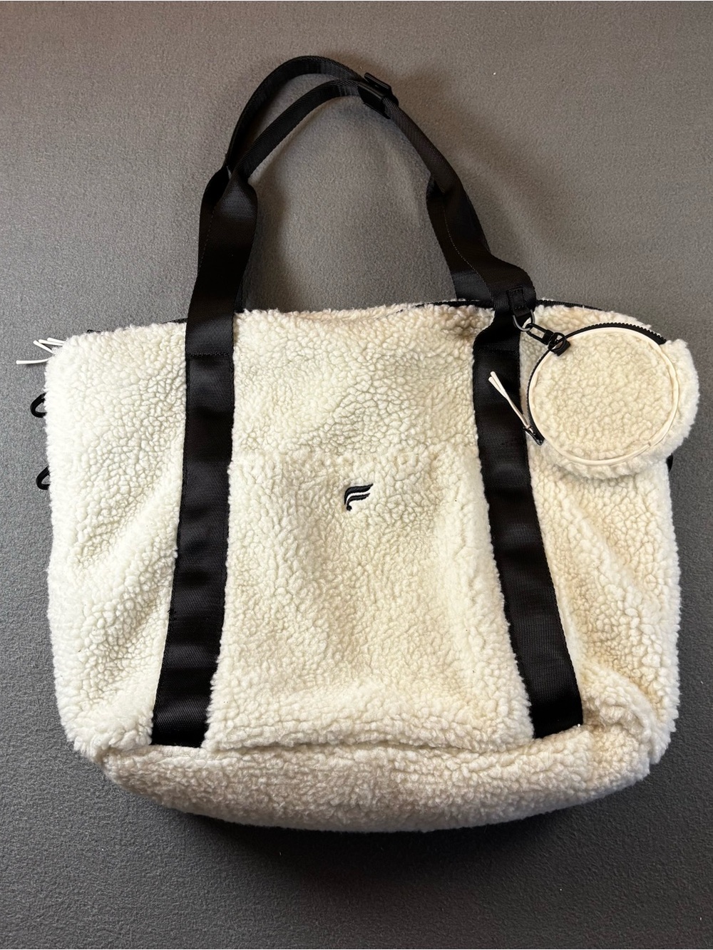 Fabletics Cream Sherpa Tote with Black Straps